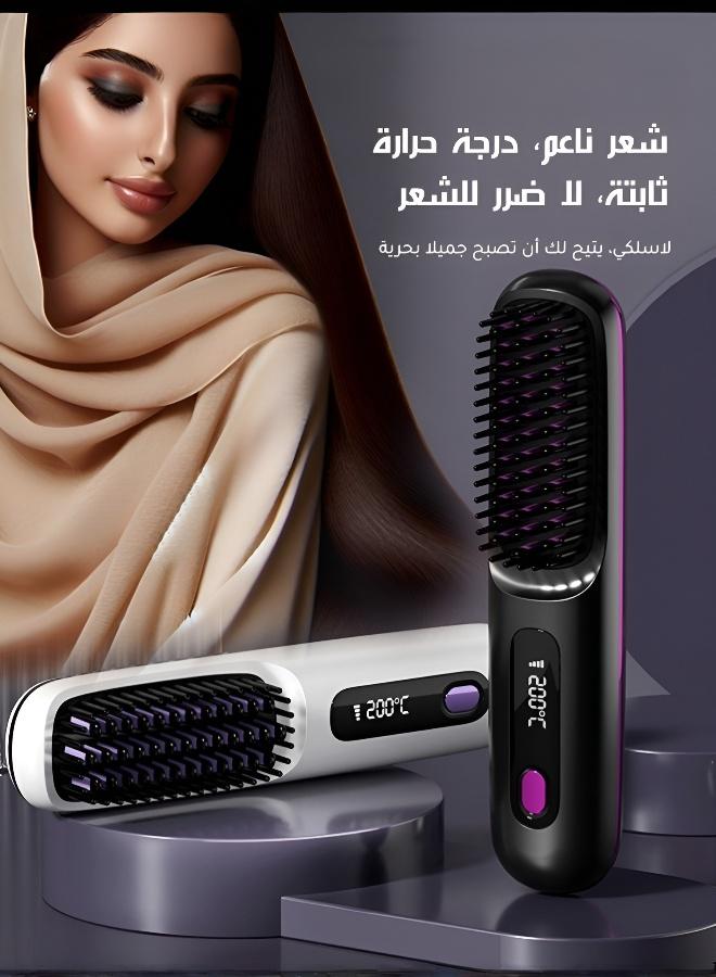 Wireless Ceramic Hair Straightening Brush, Cordless Heating Comb with LCD Temperature Display, Portable for Travel & Home - Image 2